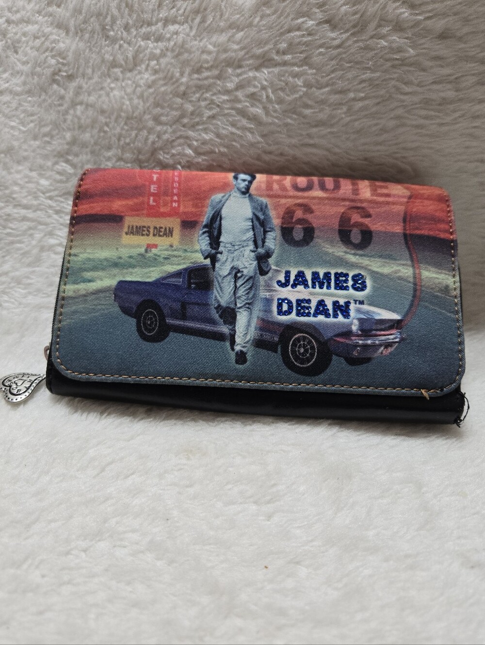James Dean Route 66 Bedazzled Trifold Wallet GUC